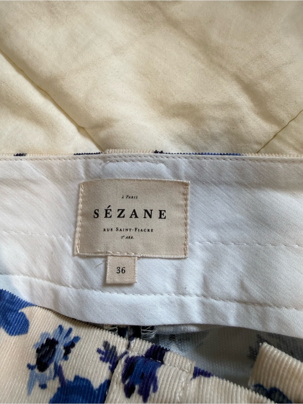 Sezane Blue Floral Corded Pants